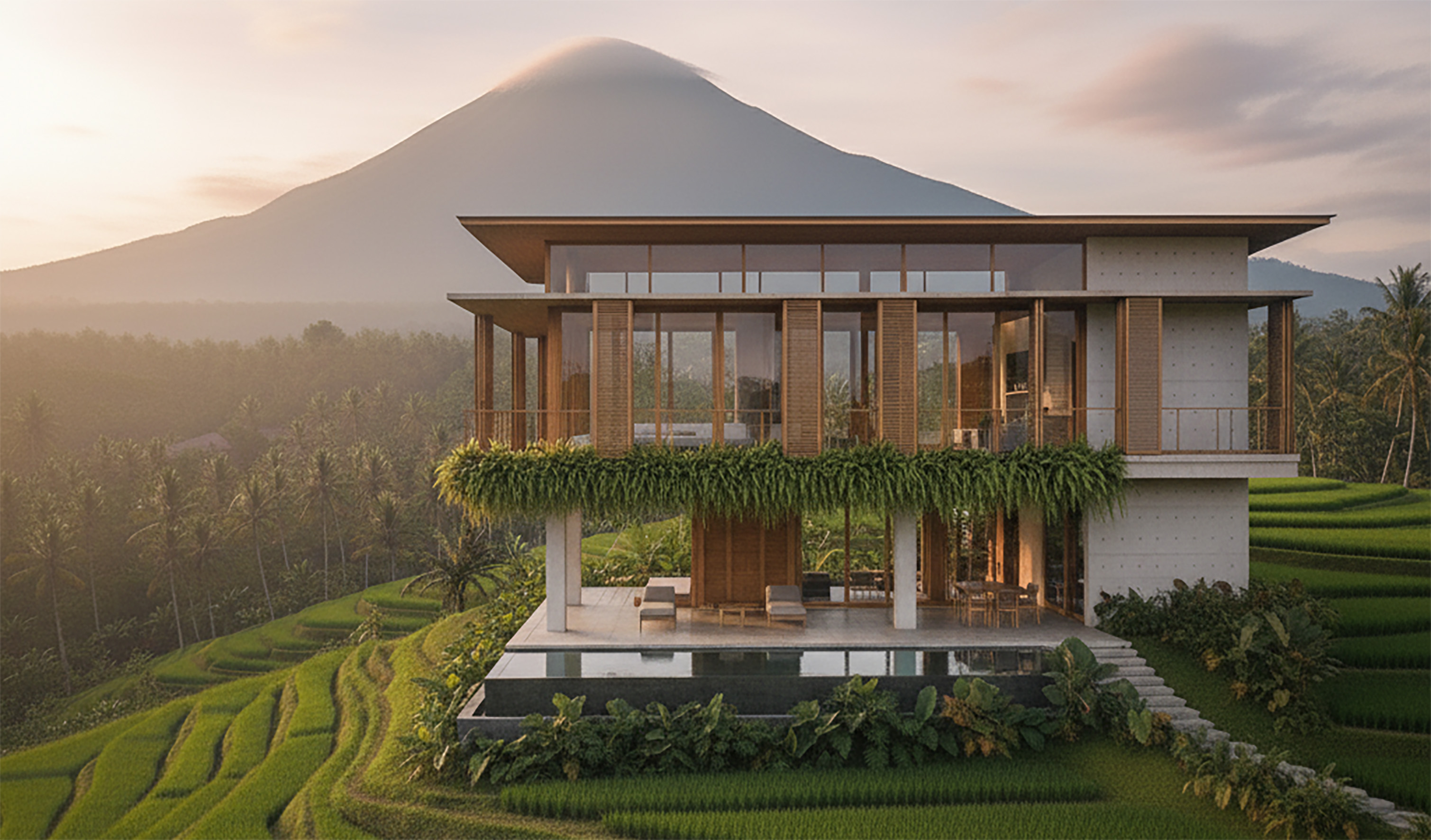 Rumah di Magelang dengan pemandangan alam pegunungan dan lanskap hijau